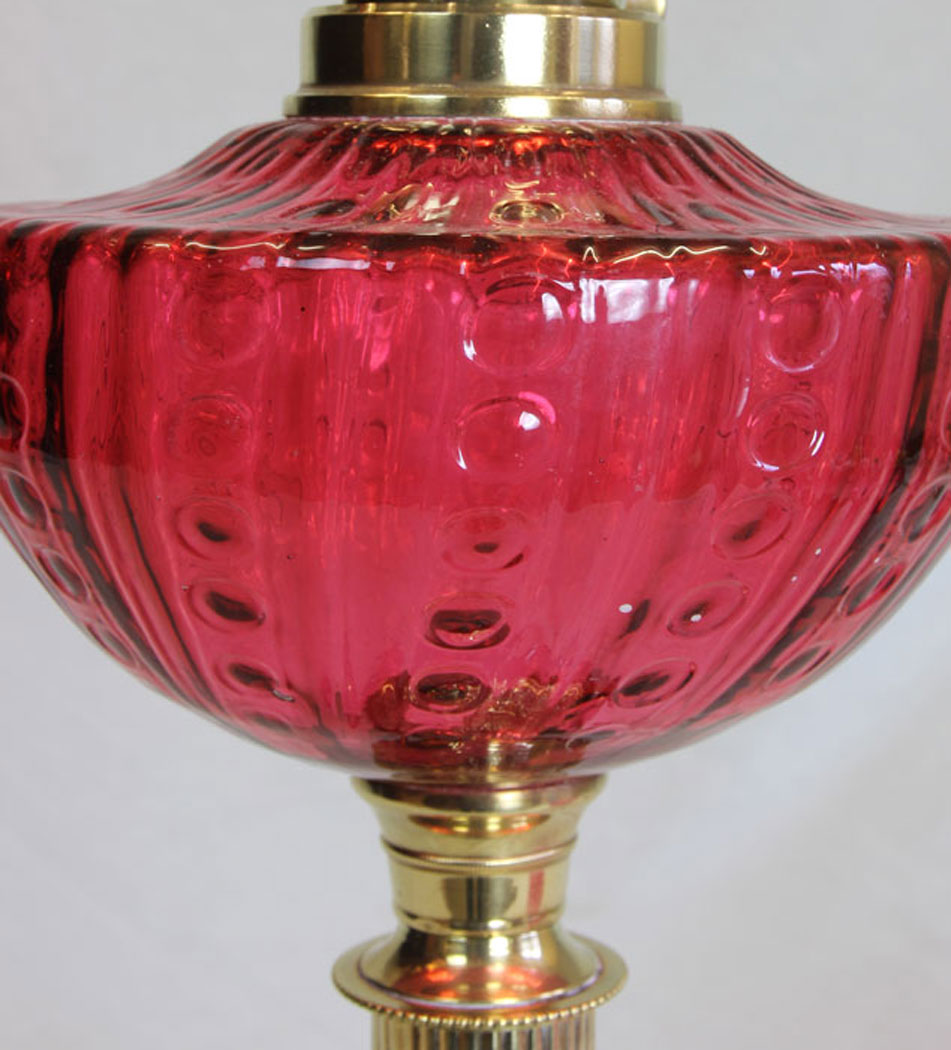 11904r8 Antique Cranberry Glass Oil Lamp with Cranberry Shade,