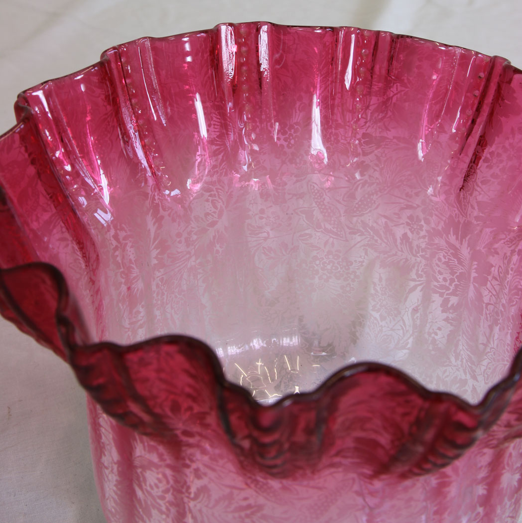 11904r9 Antique Cranberry Glass Oil Lamp with Cranberry Glass Shade,