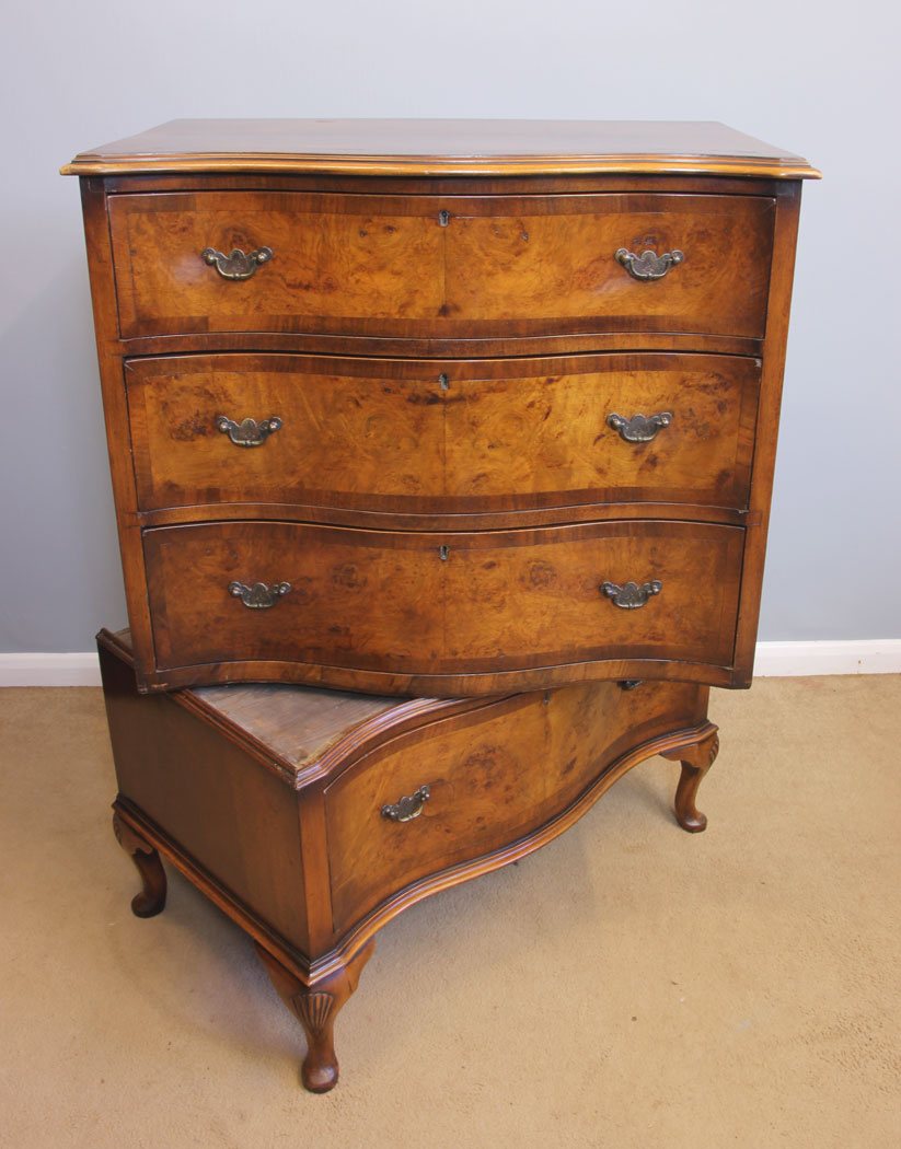 11929r12 Antique Burr Walnut Serpentine Chest Drawers,