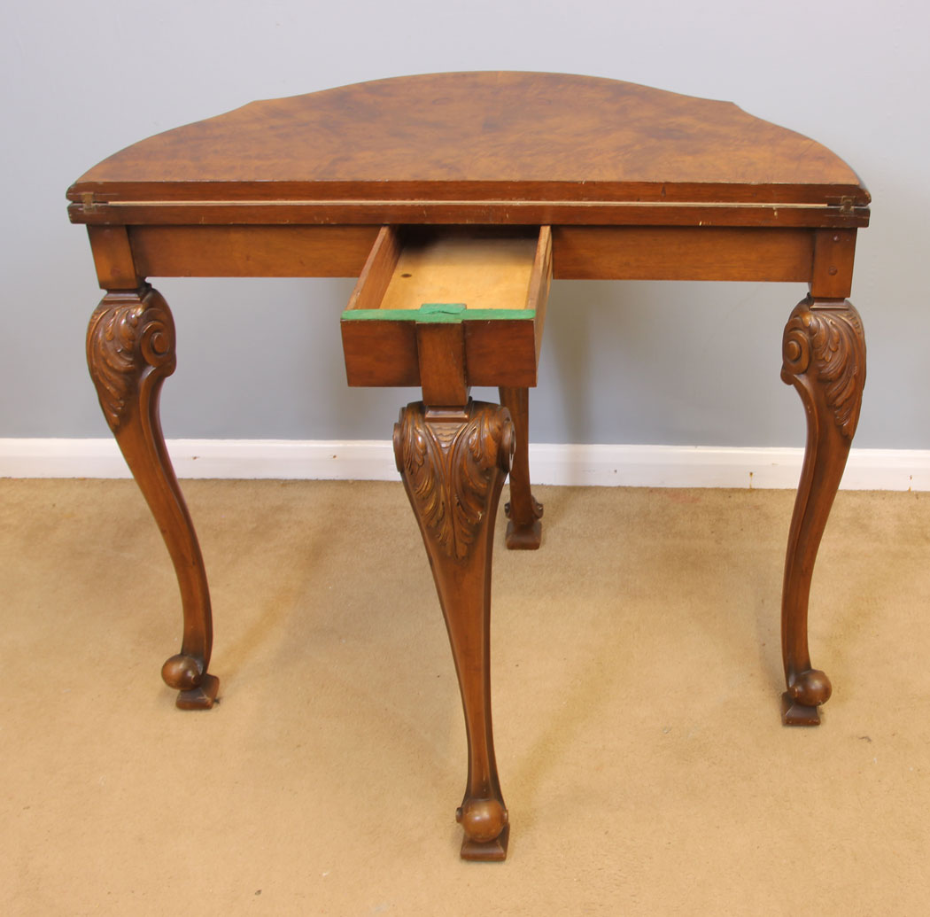 11939r12 Antique Burr Walnut Card Games Table,