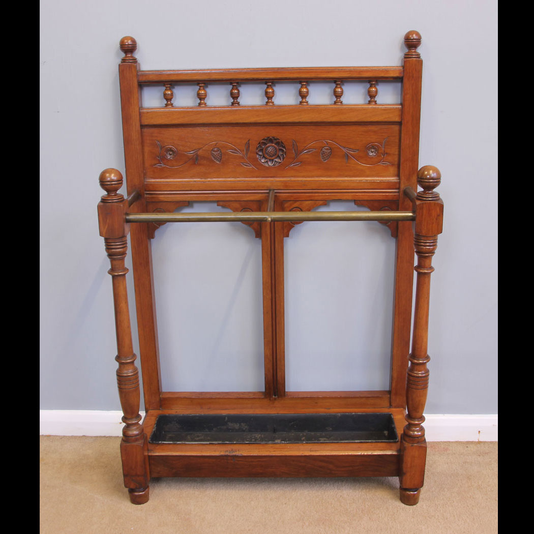 11946r01-Antique-Walnut-Umbrella-Stick-Stand,-- Antique Walnut Umbrella Stick Stand.