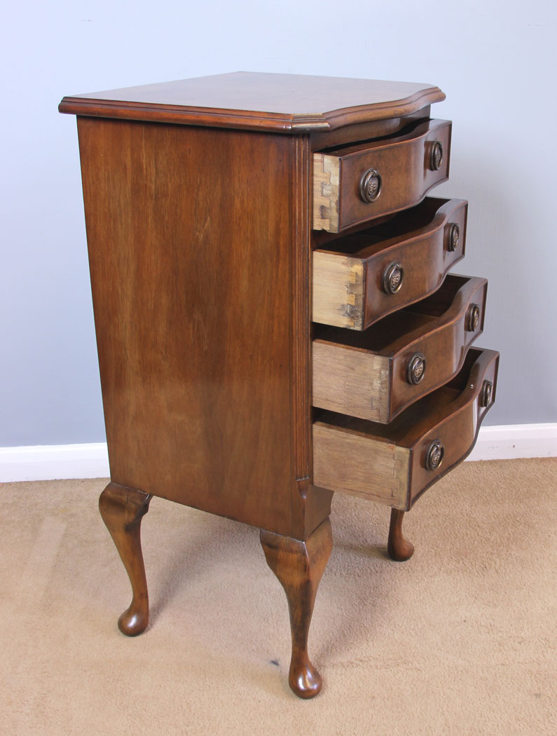 11949r10 Small Burr Walnut Serpentine Shaped Chest of Drawers,