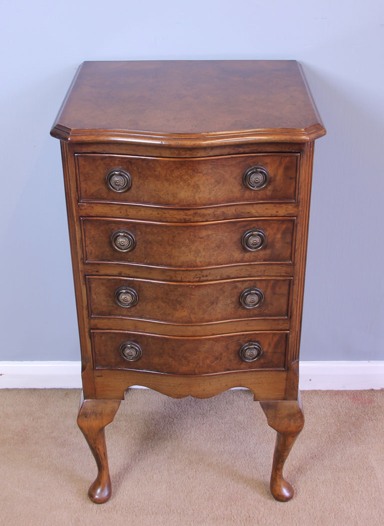11949r2 Small Burr Walnut Serpentine Shaped Chest of Drawers,
