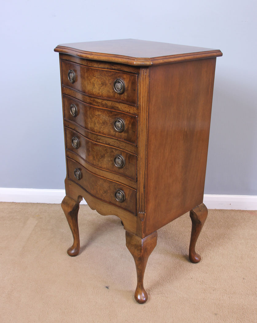 11949r3 Small Burr Walnut Serpentine Shaped Chest of Drawers,