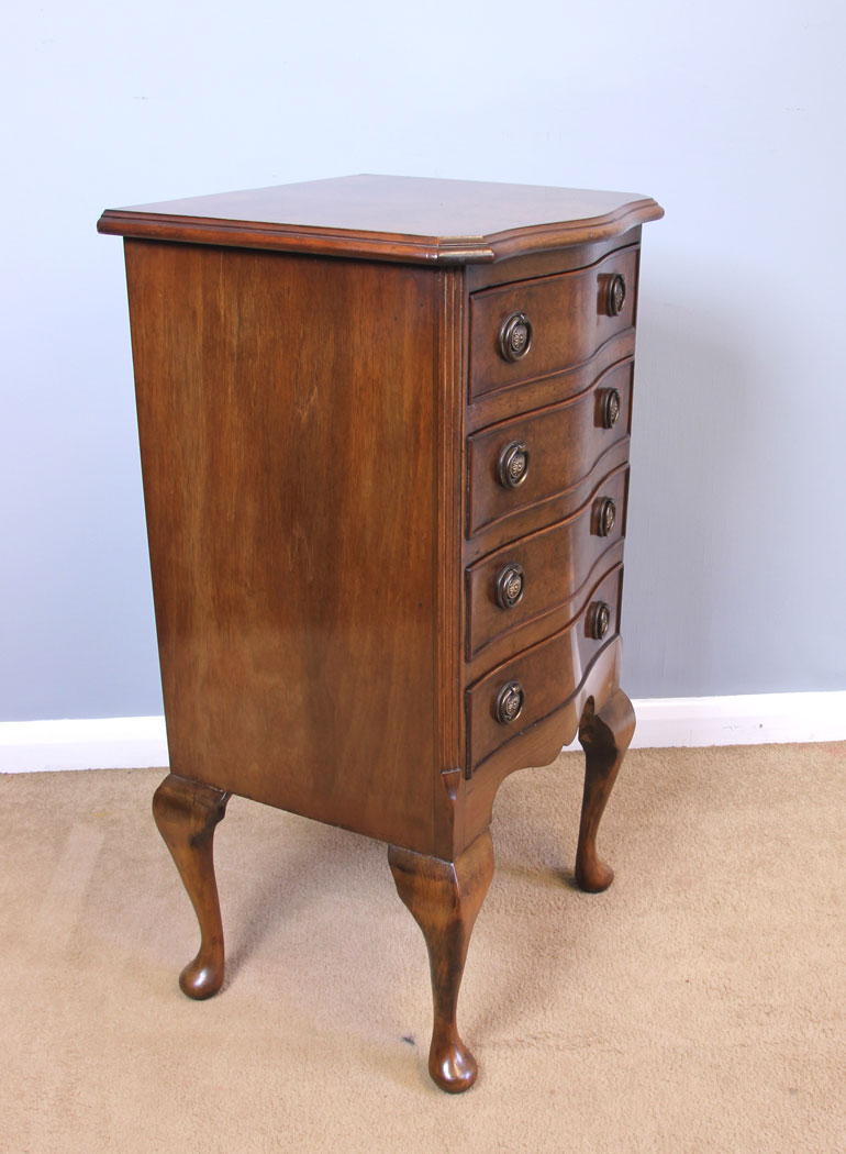 11949r4 Small Burr Walnut Serpentine Shaped Chest of Drawers,