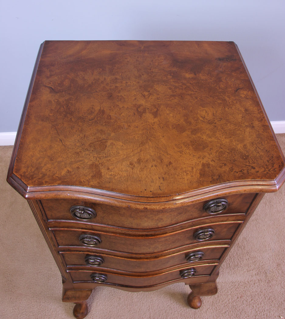 11949r5 Small Burr Walnut Serpentine Shaped Chest of Drawers,