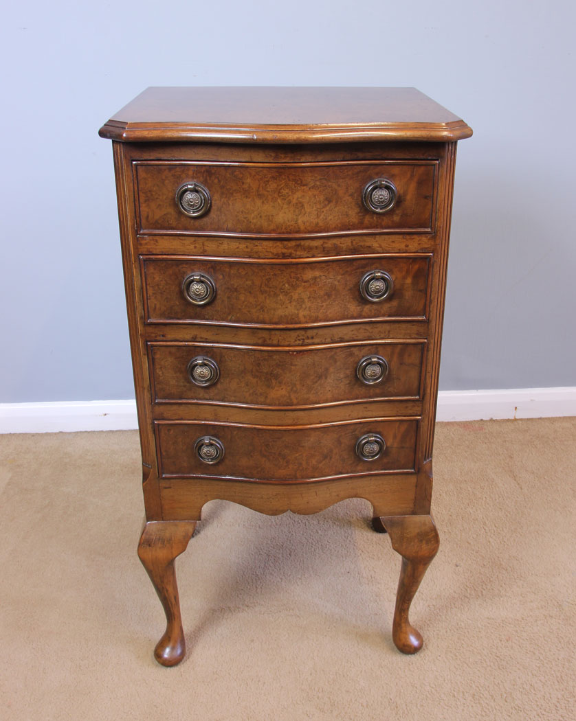 11949r7 Small Burr Walnut Serpentine Shaped Chest of Drawers,