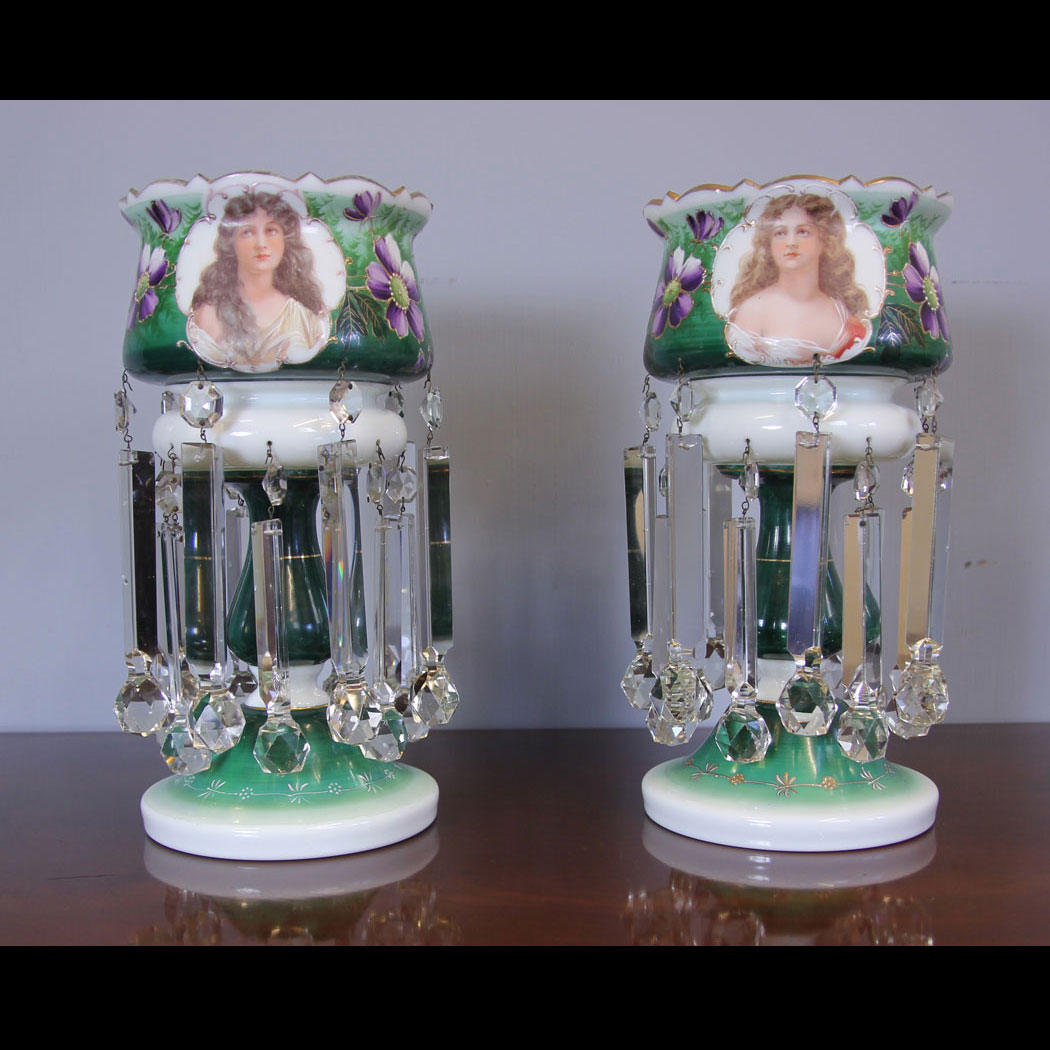 11953r01-Pair-Antique-Victorian-Mantle-Lustres,- Superb Pair Antique Victorian Mantle Lustres