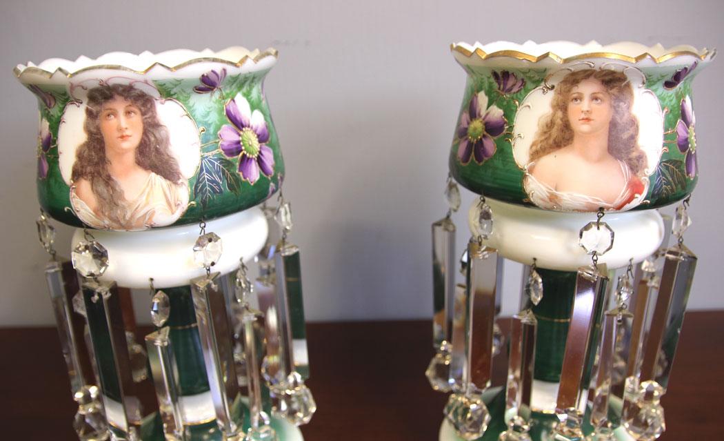 11953r6 Pair Antique Victorian Mantle Lustres,