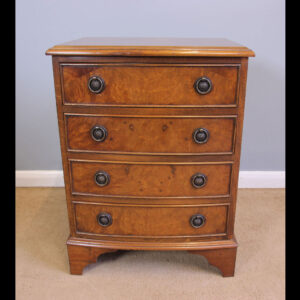 Small Burr Walnut Bedside Chest of Drawers.