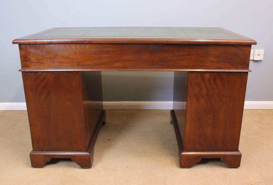 11958r10 Antique Edwardian Inlaid Mahogany Pedestal Writing Desk,