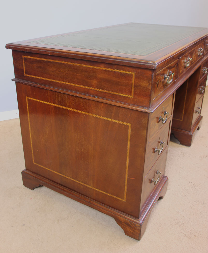 11958r6 Antique Edwardian Inlaid Mahogany Pedestal Writing Desk,
