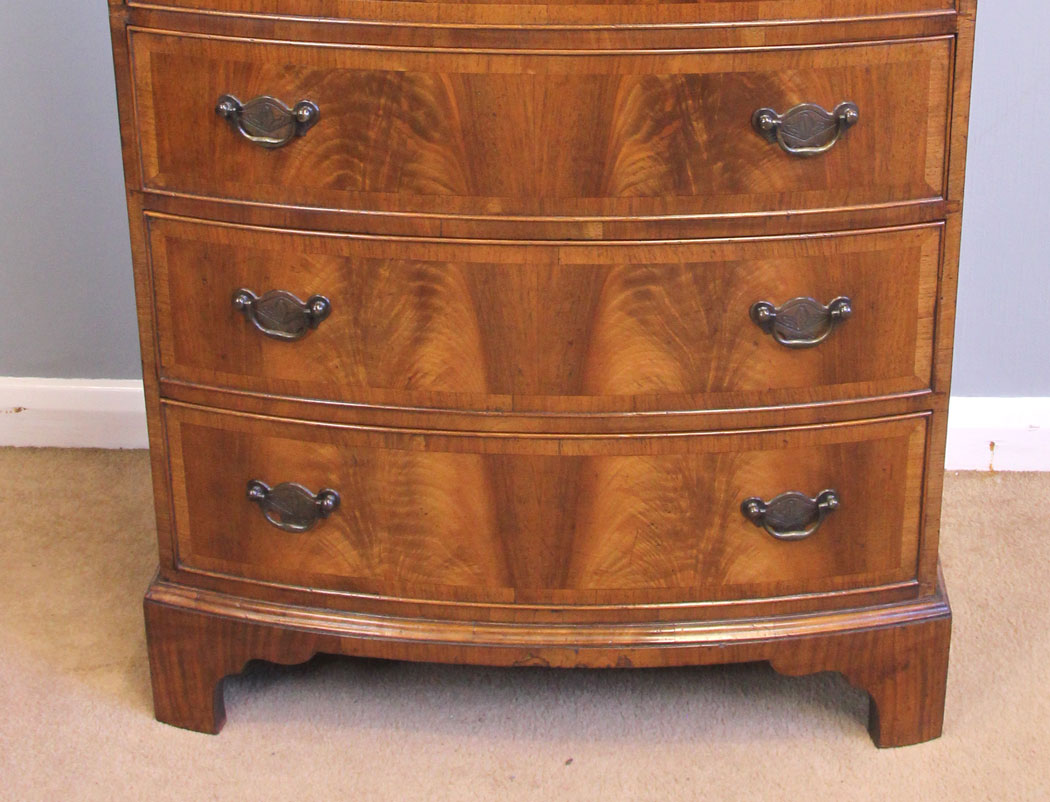 11964r9 Antique Figured Walnut Bow Front Chest of Drawers,