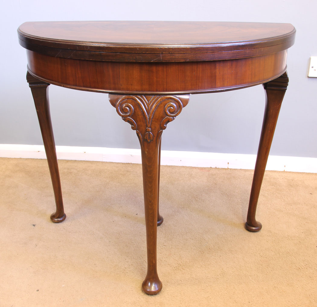 11966r1 Antique Demi Lune Shaped Side Card Games Table,