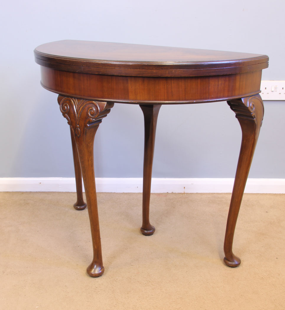 11966r10 Antique Demi Lune Shaped Side Card Games Table,