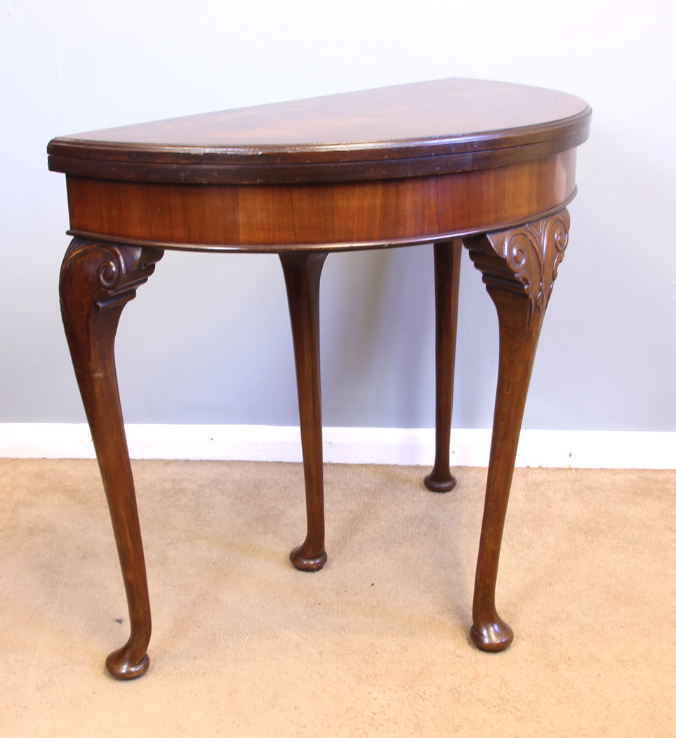 11966r11 Antique Demi Lune Shaped Side Card Games Table,