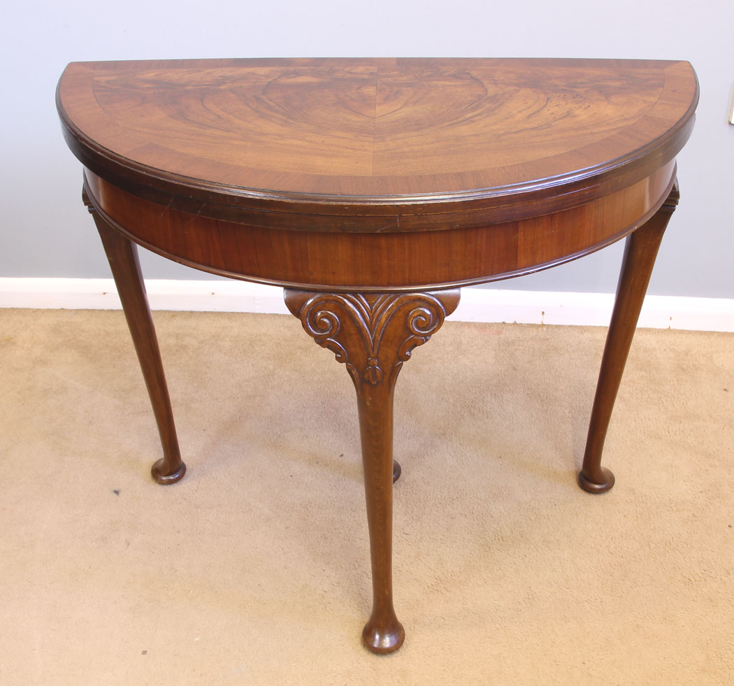 11966r2 Antique Demi Lune Shaped Side Card Games Table,