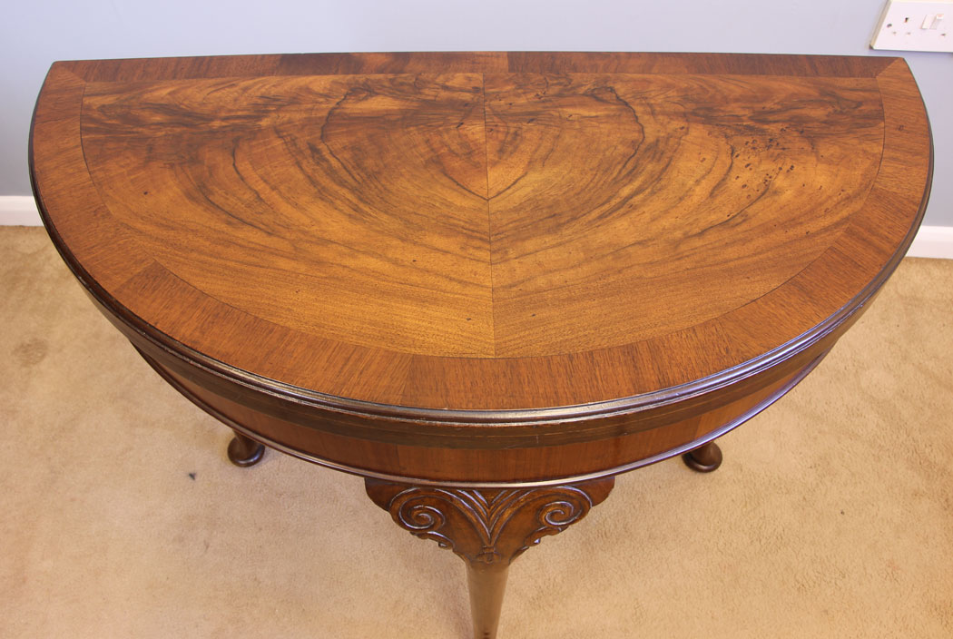 11966r4 Antique Demi Lune Shaped Side Card Games Table,