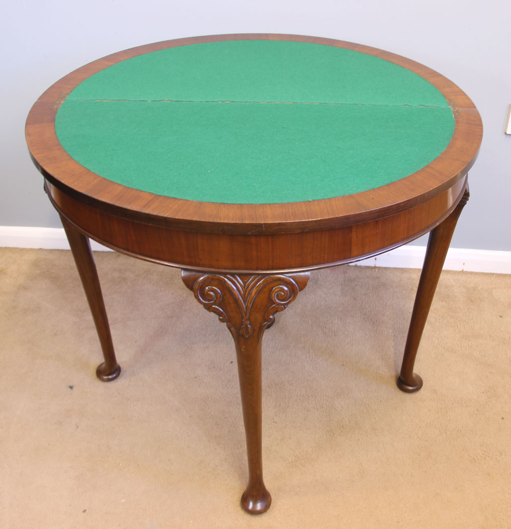 11966r6 Antique Demi Lune Shaped Side Card Games Table,