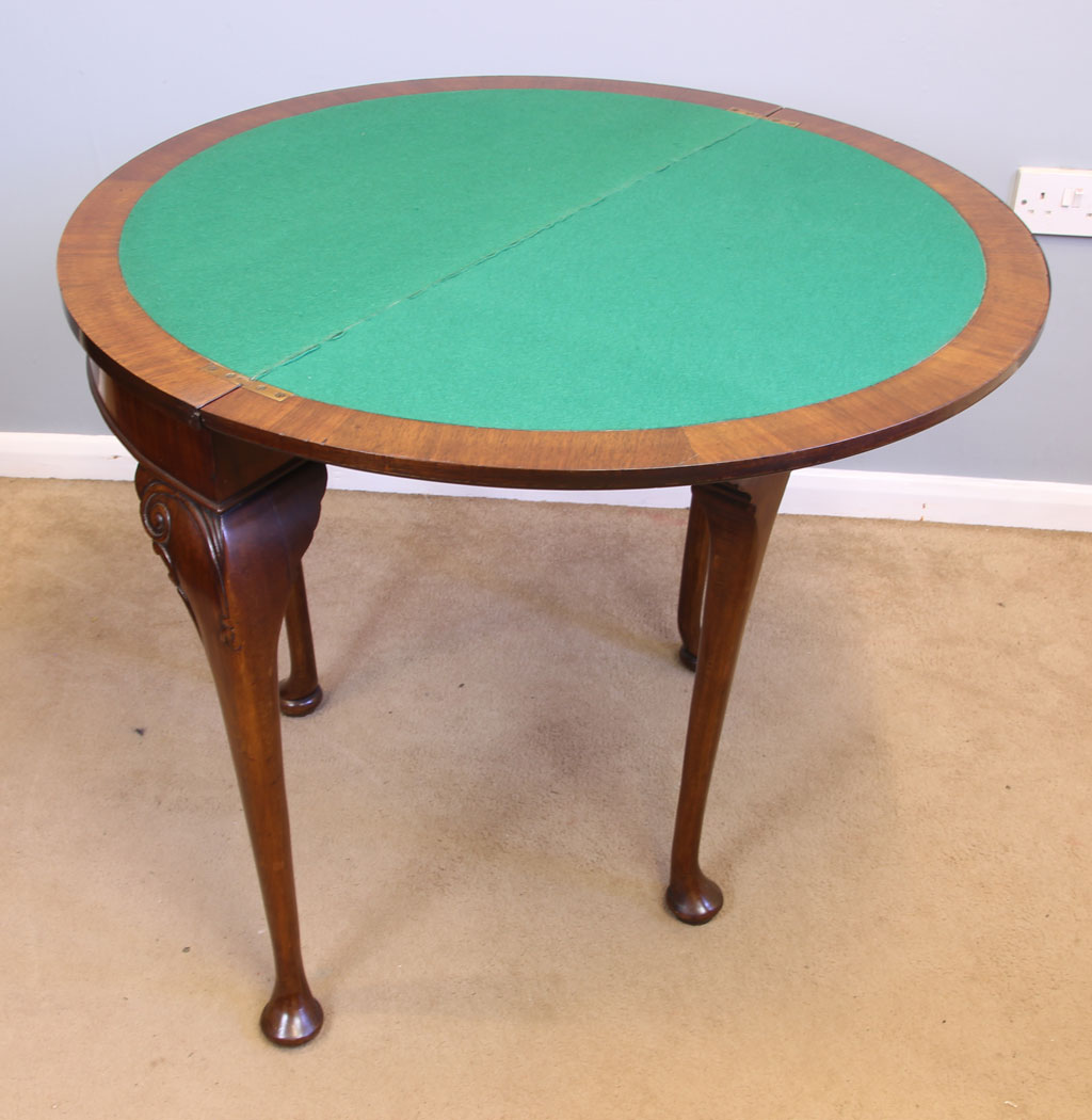 11966r7 Antique Demi Lune Shaped Side Card Games Table,