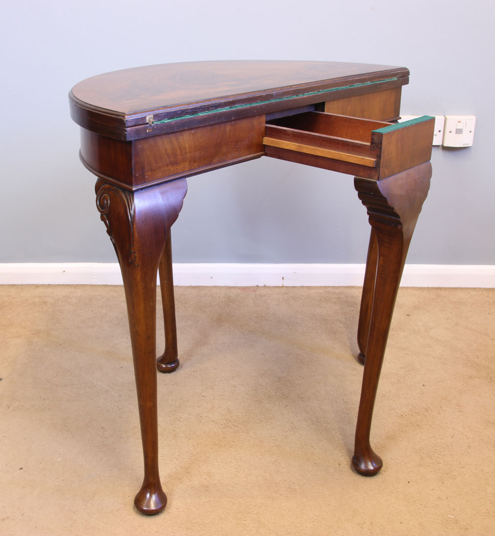 11966r8 Antique Demi Lune Shaped Side Card Games Table,