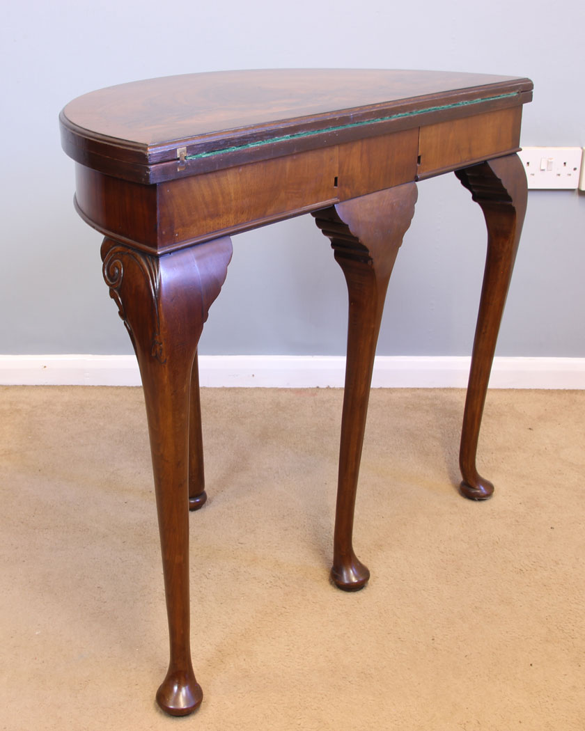 11966r9 Antique Demi Lune Shaped Side Card Games Table,