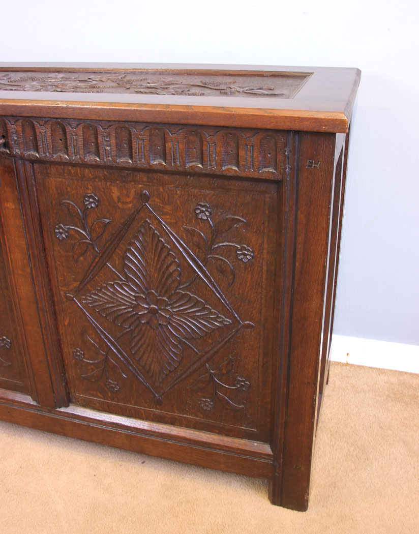 11967r10 Antique Carved Oak Coffer Chest,