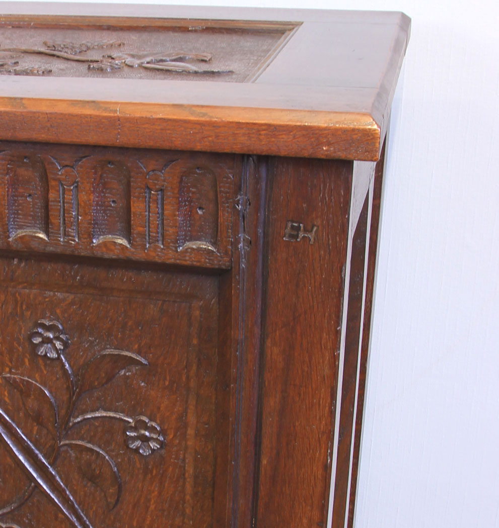 11967r11 Antique Carved Oak Coffer Chest,