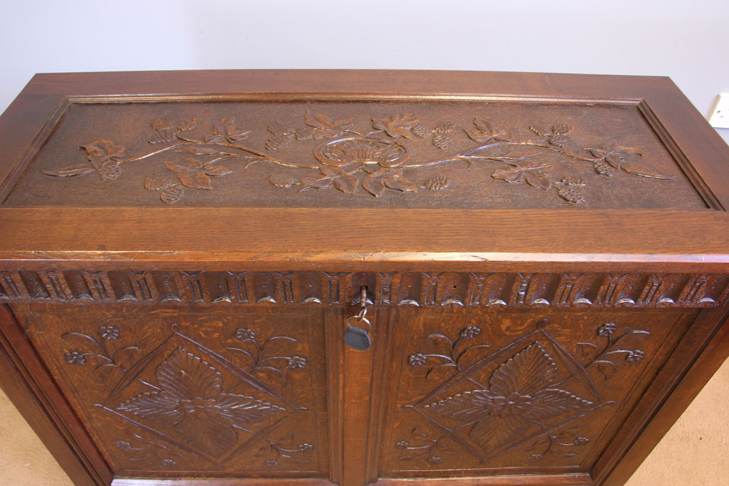11967r2 Antique Carved Oak Coffer Chest,