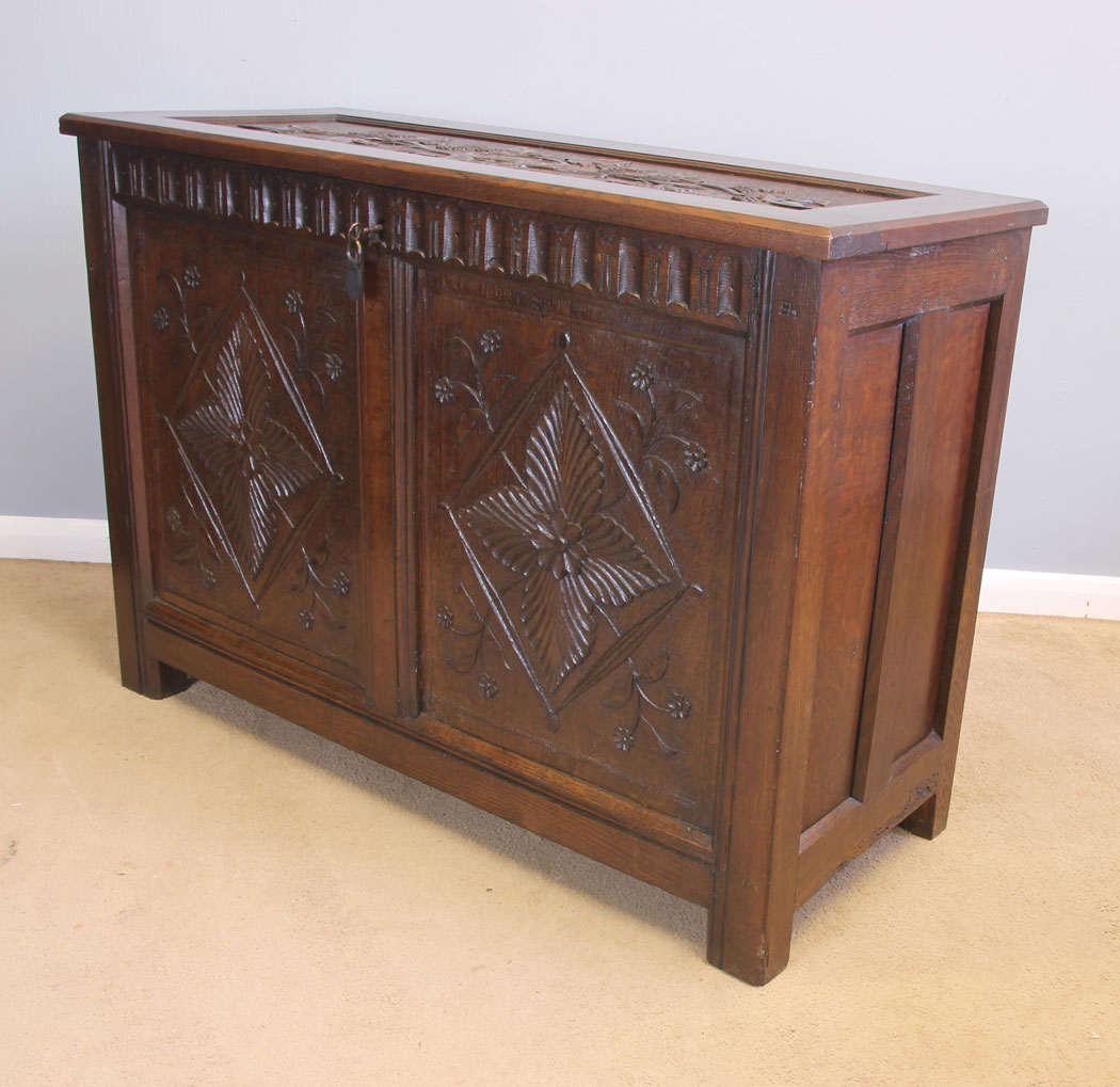 11967r3 Antique Carved Oak Coffer Chest,