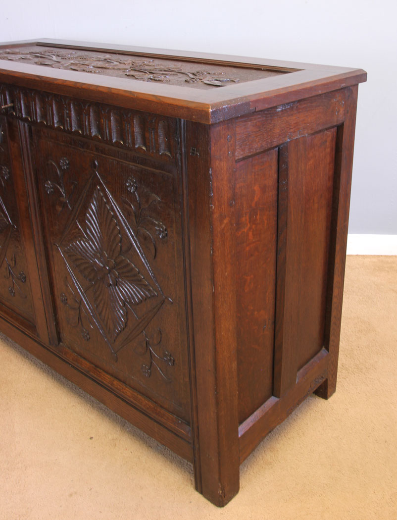 11967r7 Antique Carved Oak Coffer Chest,