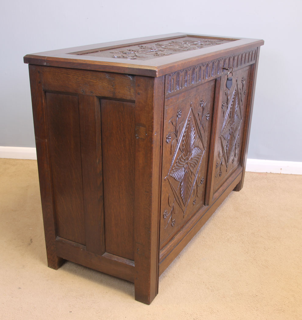 11967r9 Antique Carved Oak Coffer Chest,