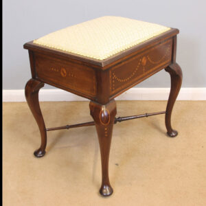 Antique Edwardian Inlaid Mahogany Piano Dressing Table Stool