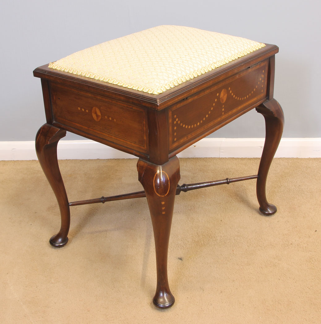 11968r1 Antique Edwardian Inlaid Mahogany Piano Dressing Table Stool,