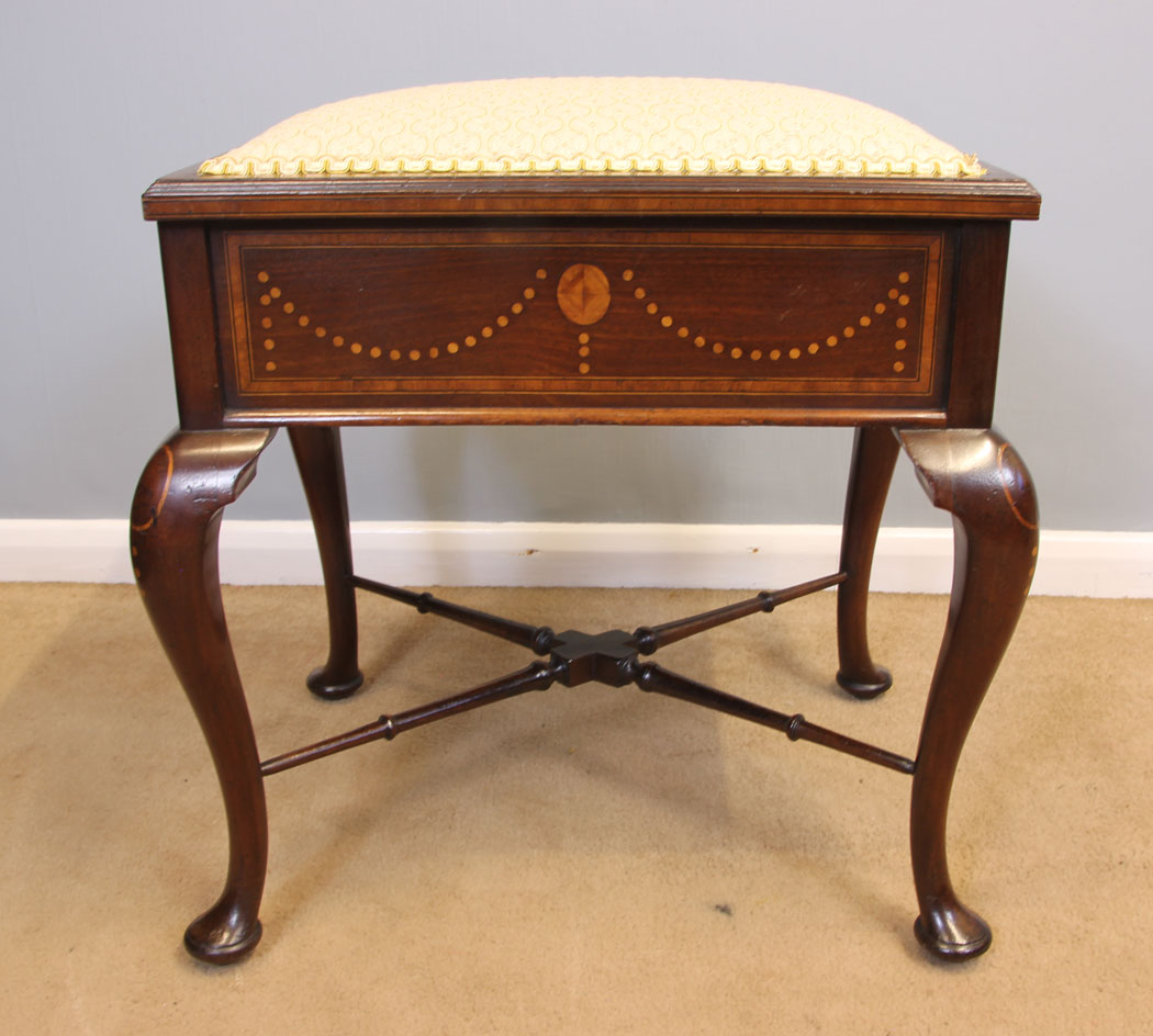 11968r3 Antique Edwardian Inlaid Mahogany Piano Dressing Table Stool,
