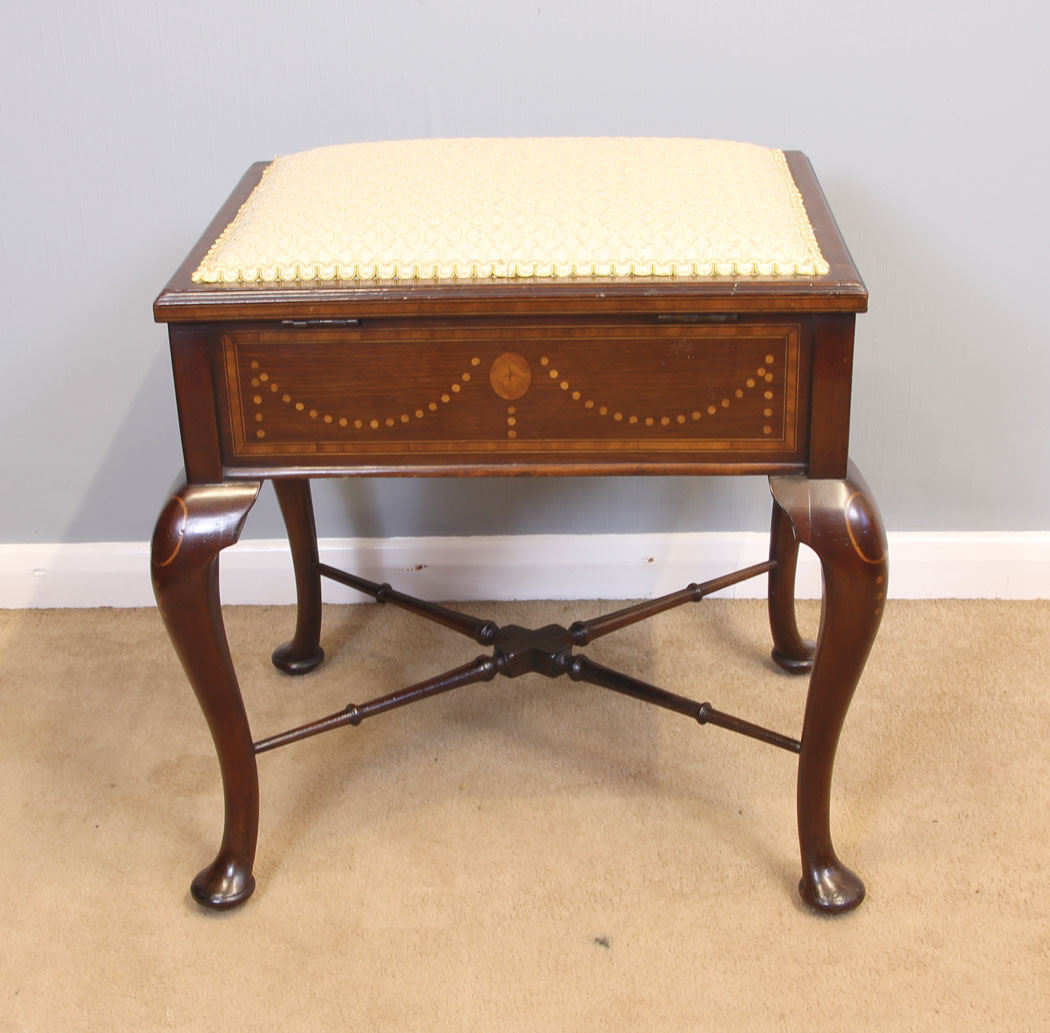 11968r7 Antique Edwardian Inlaid Mahogany Piano Dressing Table Stool,