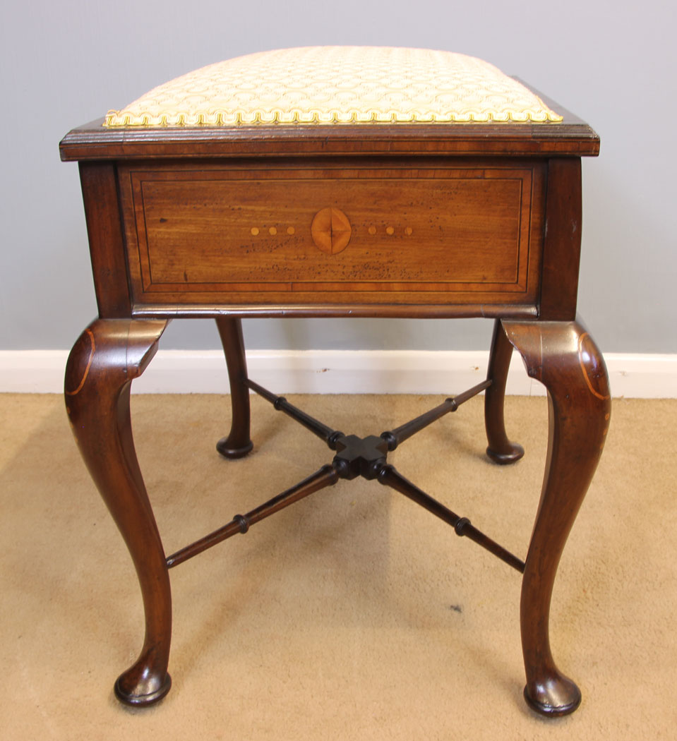 11968r8 Antique Edwardian Inlaid Mahogany Piano Dressing Table Stool,