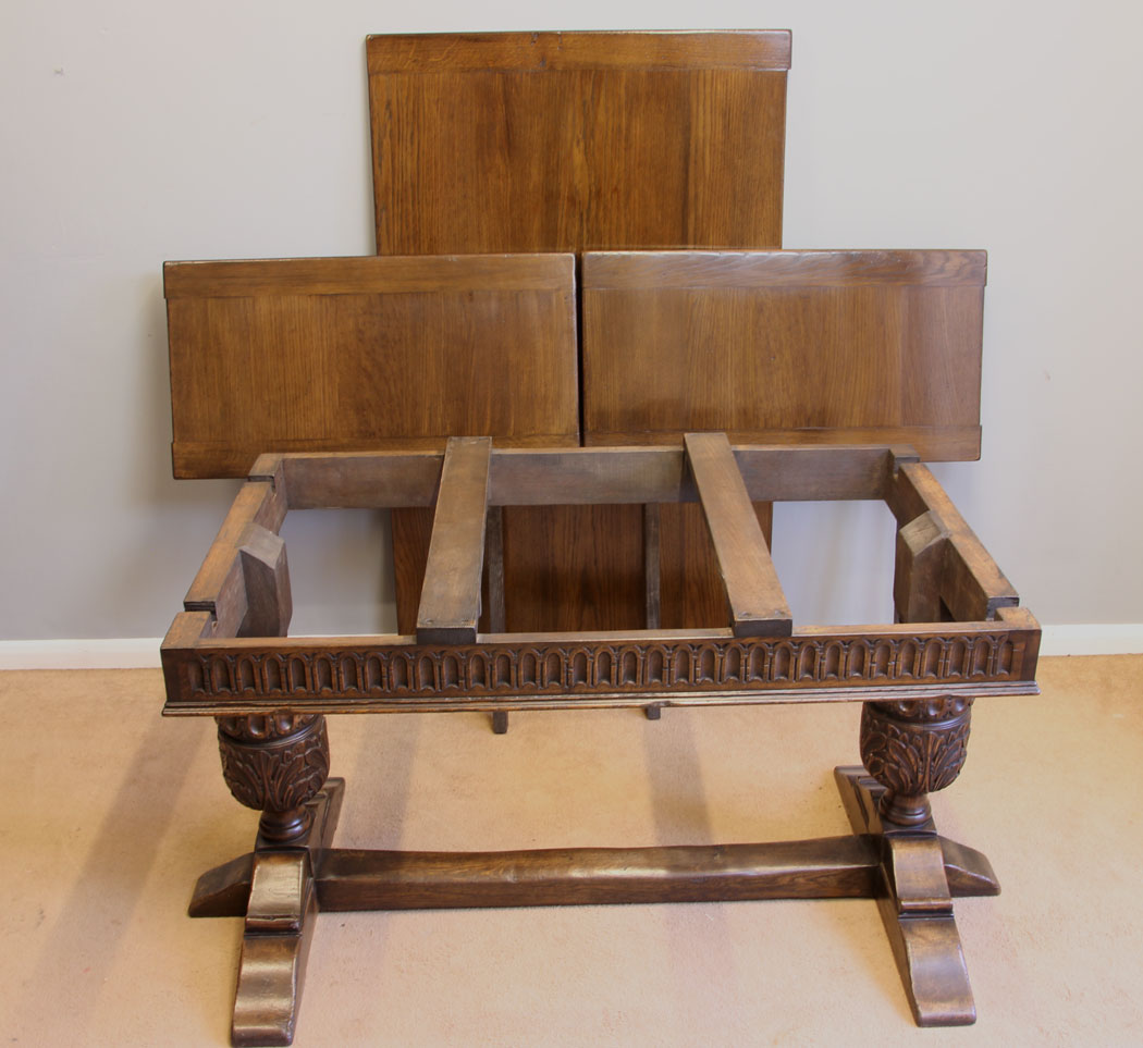 11973r12 Antique Oak Drawleaf Farmhouse Extending Refectory Dining Table,