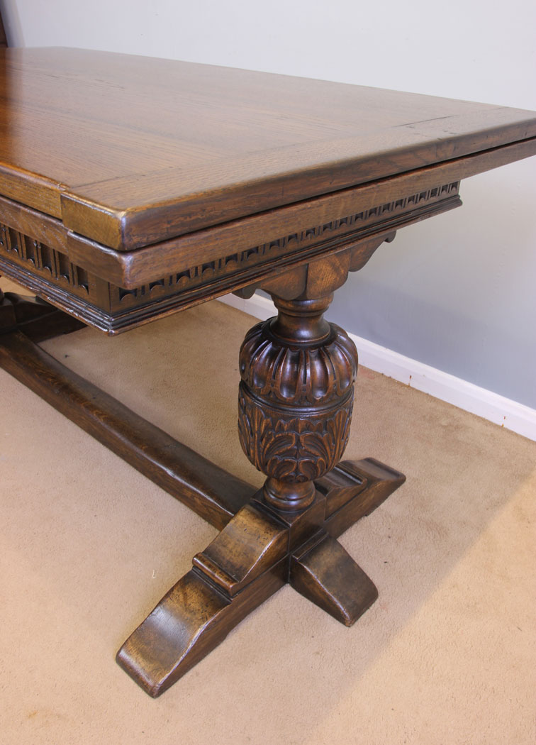 11973r2 Antique Oak Drawleaf Farmhouse Extending Refectory Dining Table,