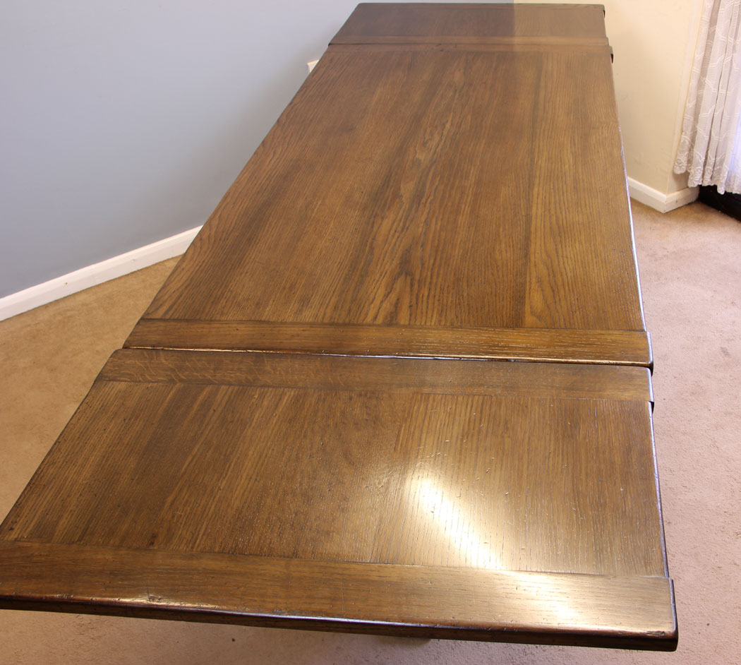 11973r4 Antique Oak Drawleaf Farmhouse Extending Refectory Dining Table,