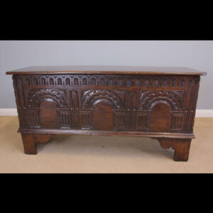Antique Small Carved Oak Coffer Chest.