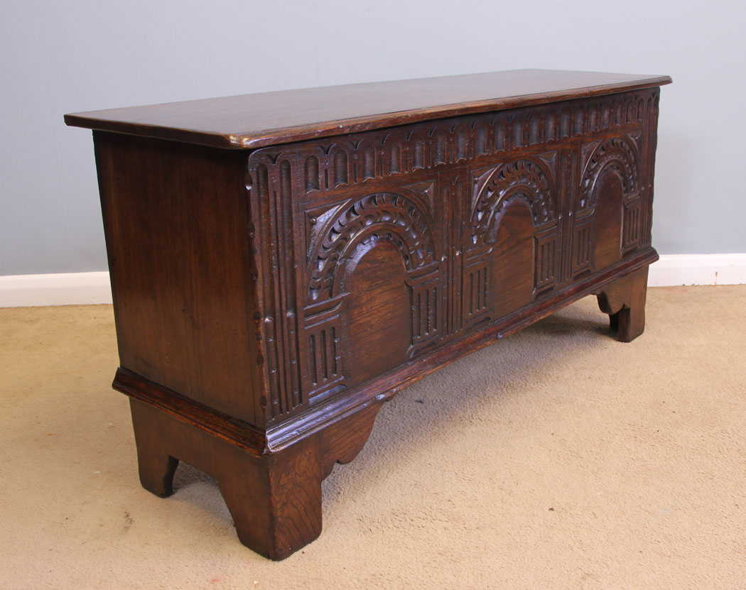 11975r4 Antique Small Carved Oak Coffer Chest,
