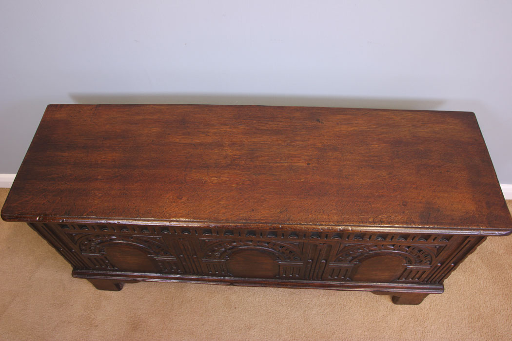 11975r5 Antique Small Carved Oak Coffer Chest,