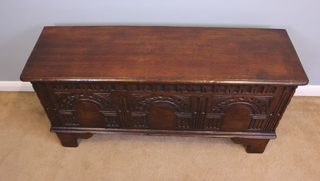 11975r6 Antique Small Carved Oak Coffer Chest,