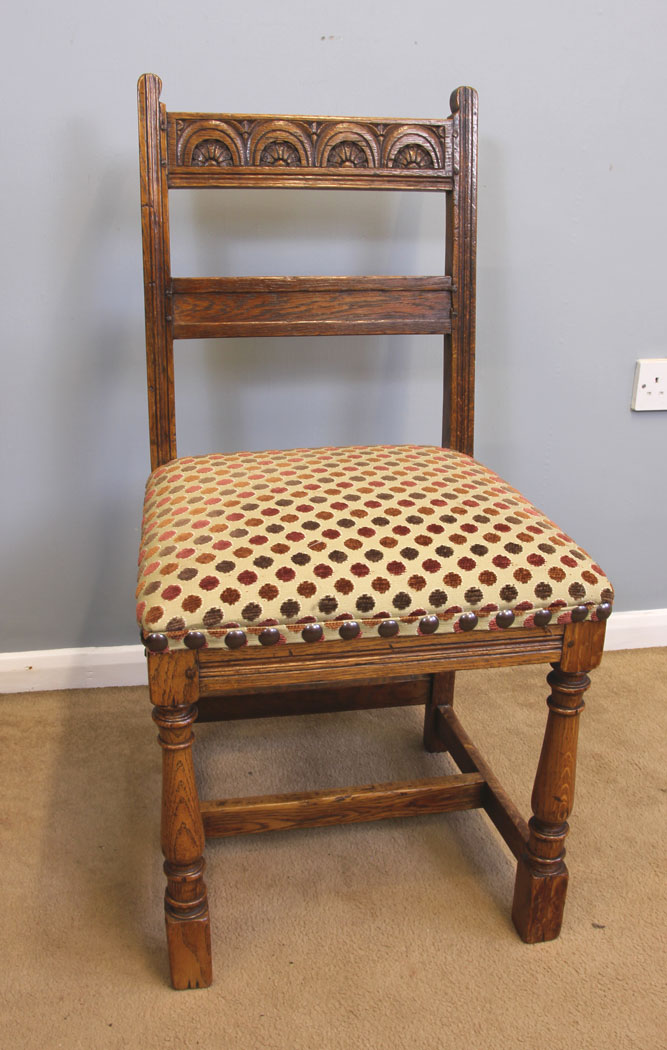 11979r3 Set Six Antique Oak Country Dining Chairs,