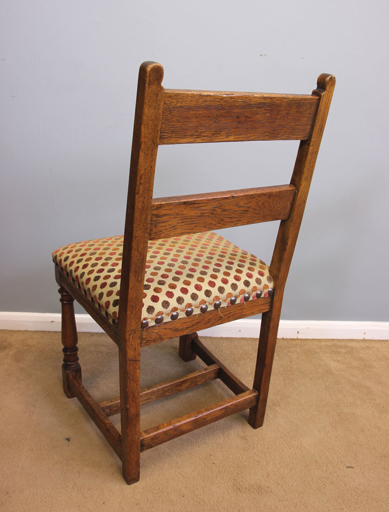 11979r7 Set Six Antique Oak Country Dining Chairs,