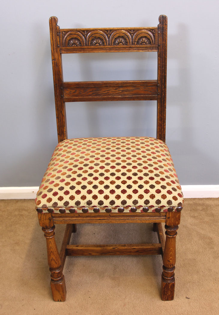 11979r8 Set Six Antique Oak Country Dining Chairs,