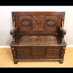 Antique Oak Monks Bench Hall Seat Settle