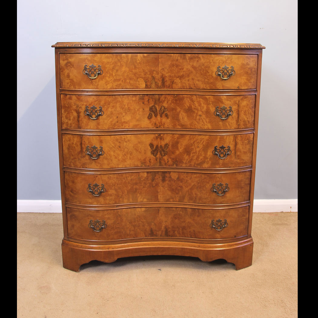 11985r01-Antique-Burr-Walnut-Serpentine-Chest-of-Drawers,- Antique Burr Walnut Serpentine Chest of Drawers