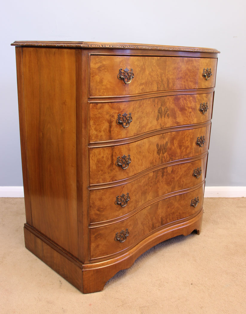11985r2 Antique Burr Walnut Serpentine Chest of Drawers,